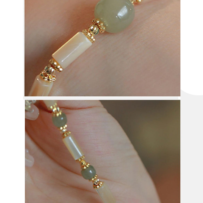 KarmaRipple's 14K Gold Plated Tridacna Stone Hetian Jade Bead Bamboo Pattern Bracelet p5