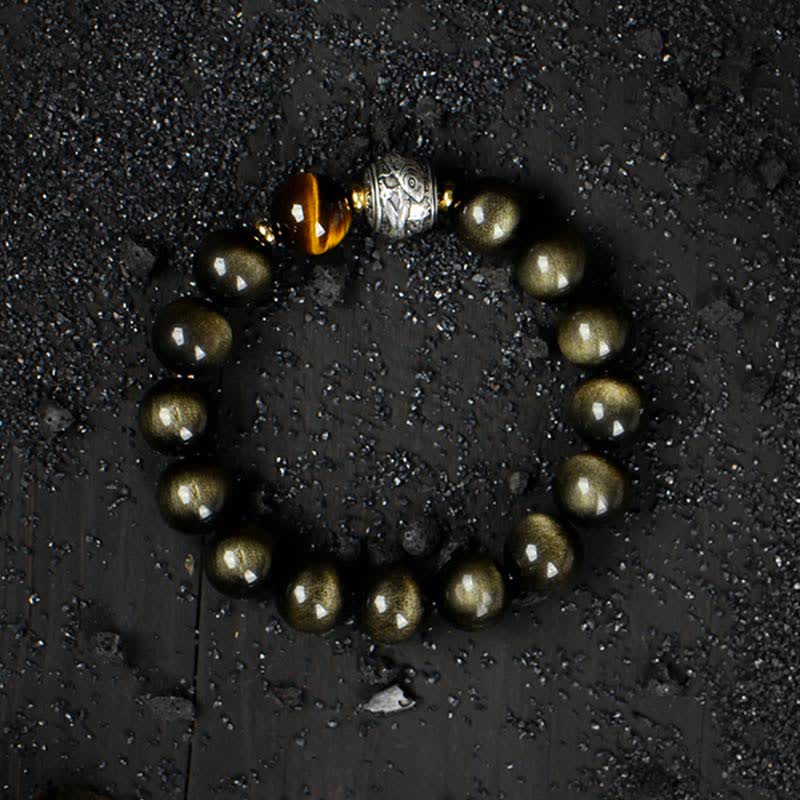 KarmaRipple's To Experience a Reversal of Fortune Rainbow Obsidian Gold Sheen Obsidian Protection Bracelet p8