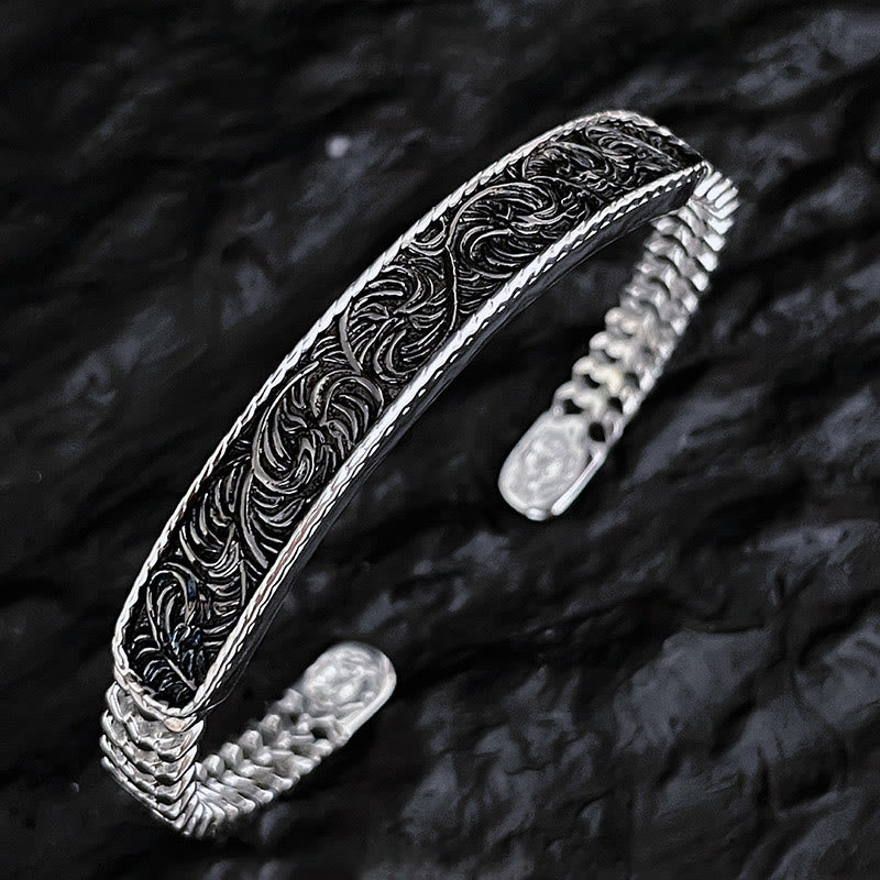 KarmaRipple's Tang Dynasty Flower Design Engraved Bronze Fortune Cuff Bracelet Bangle Adjustable Ring p3