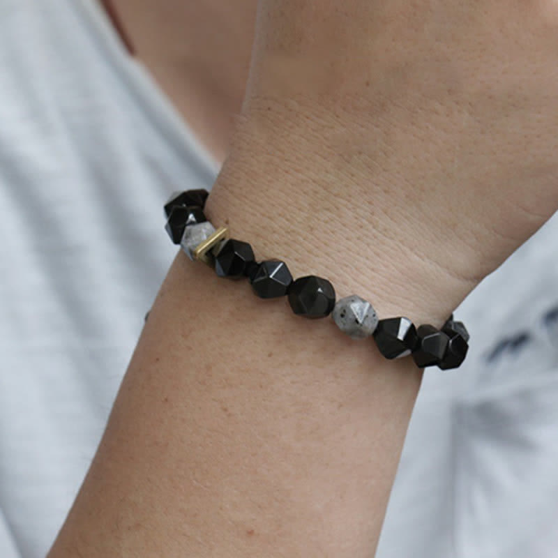 KarmaRipple's Black Obsidian Black Glitter Stone Purification Bracelet p6