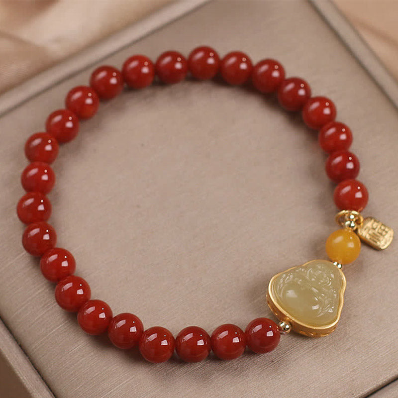 KarmaRipple's Laughing Buddha Red Agate Jade Confidence Bracelet p2