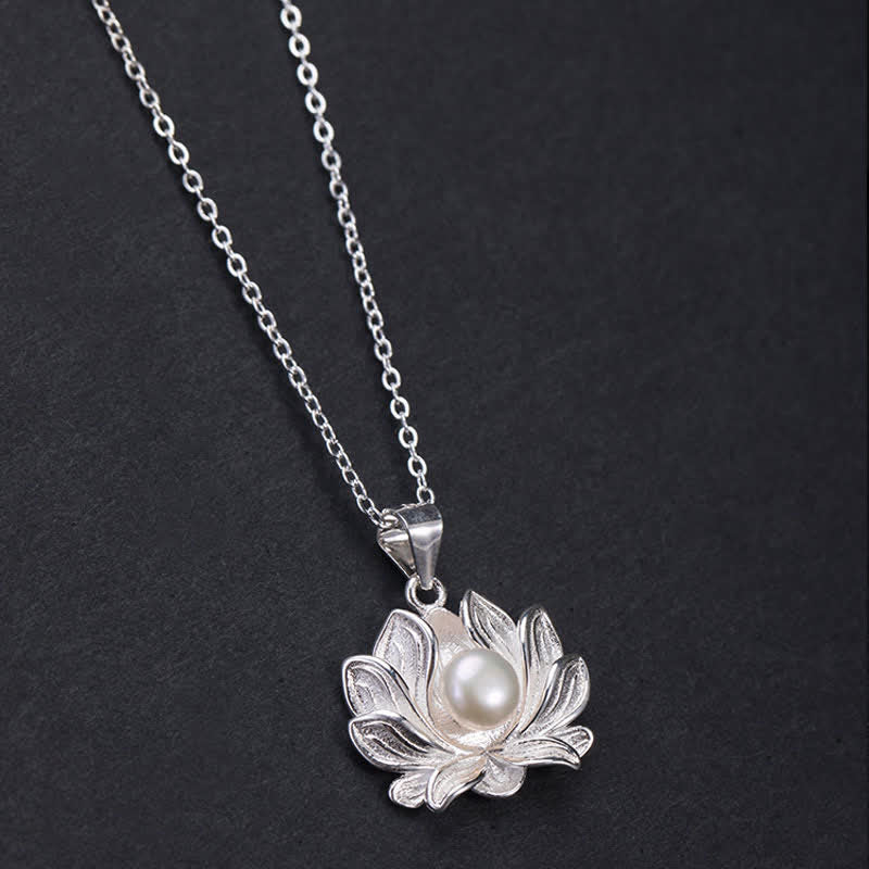 KarmaRipple's 925 Sterling Silver Lotus Flower Pearl Wealth Pendant Necklace p4