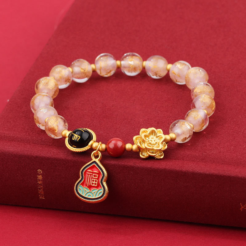KarmaRipple's Tibet Om Mani Padme Hum Fu Character Gourd Talisman Lotus Liuli Glass Bead Fortune Bracelet p12