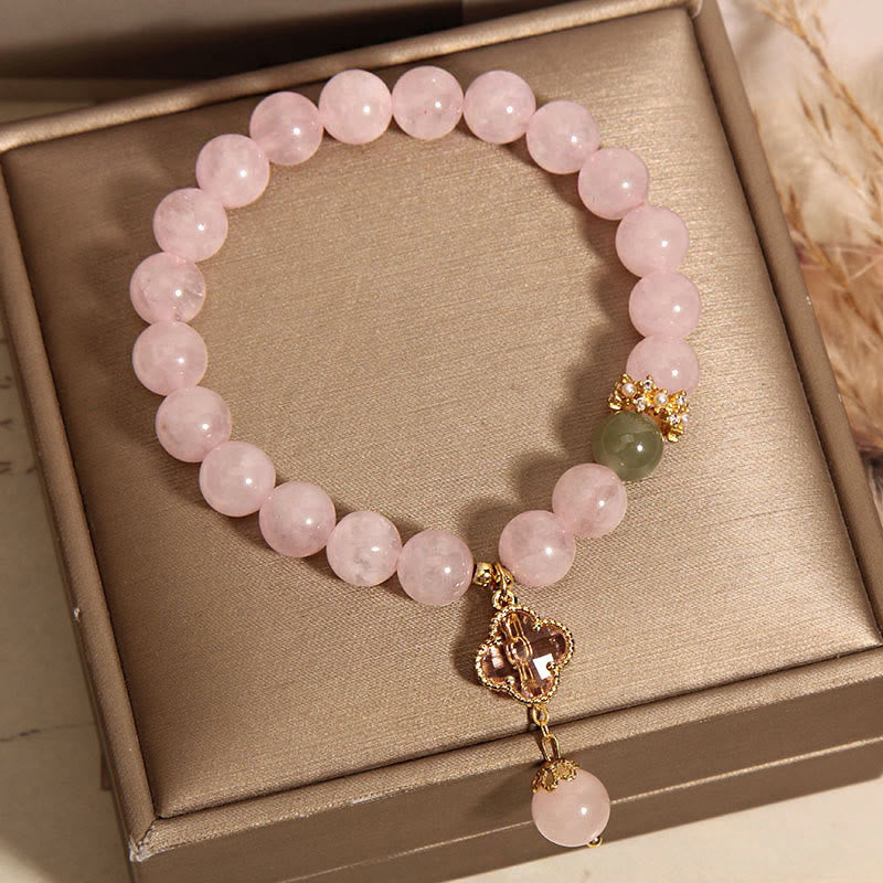 KarmaRipple's Authentic Pink Gemstone Four Leaf Clover Soothing Bracelet p6