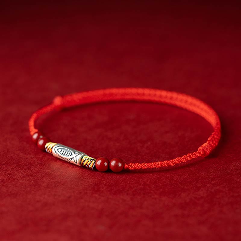 KarmaRipple's 925 Sterling Silver Koi Fish Cinnabar Bead Wealth Handcrafted Woven Bracelet Anklet p6
