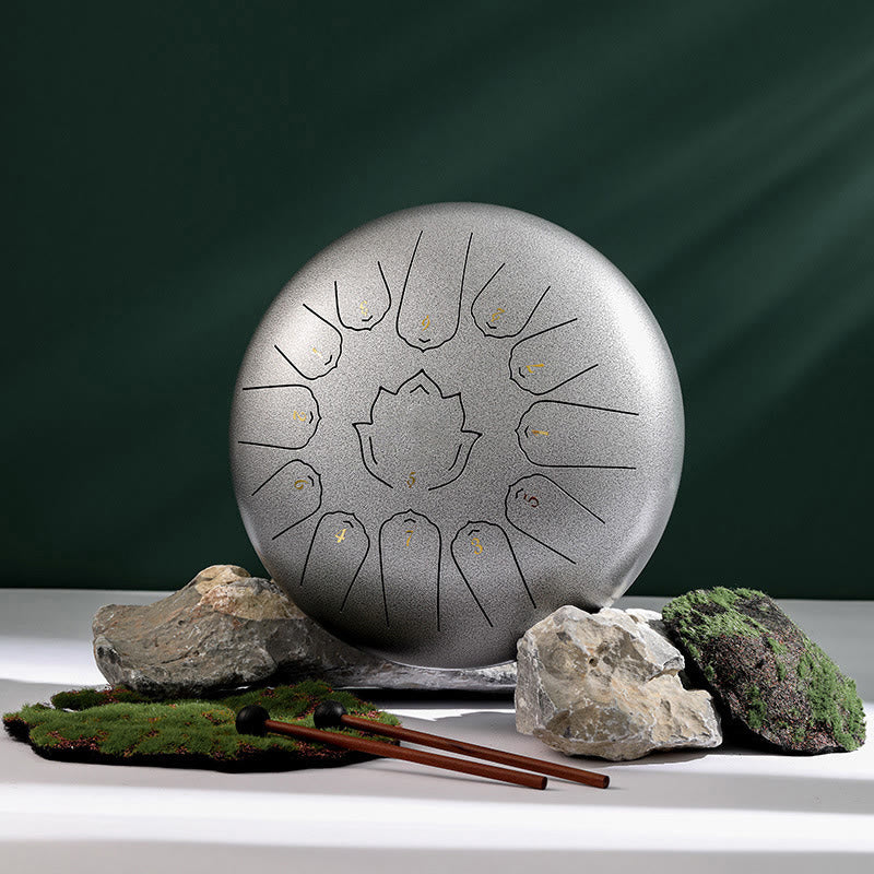 KarmaRipple's Steel Tongue Drum Sound Balancing Mindfulness Lotus Pattern Yoga Drum Kit 13 Note 12 Inch Percussion Instrument p15