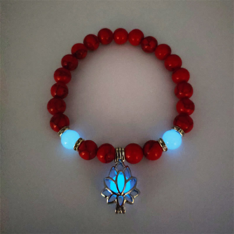 KarmaRipple's Tibetan Turquoise Glowstone Luminous Bead Lotus Protection Bracelet p42