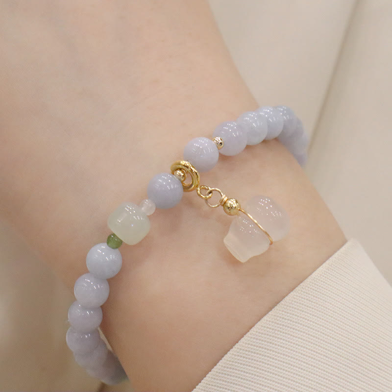 KarmaRipple's Authentic Aquamarine Chalcedony Serenity Rabbit Gourd Cat Talisman Bracelet p19