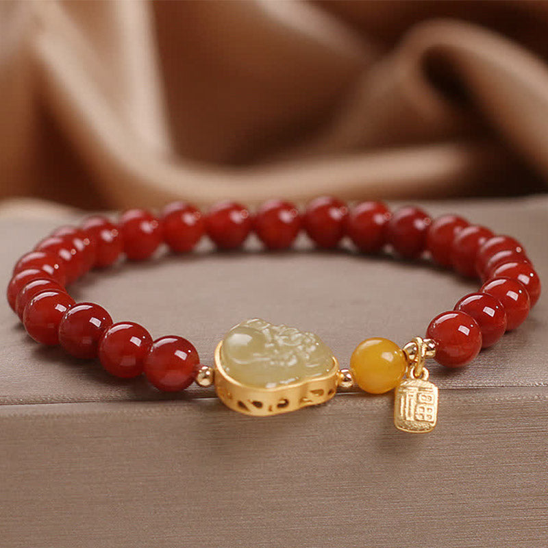 KarmaRipple's Laughing Buddha Red Agate Jade Confidence Bracelet p3