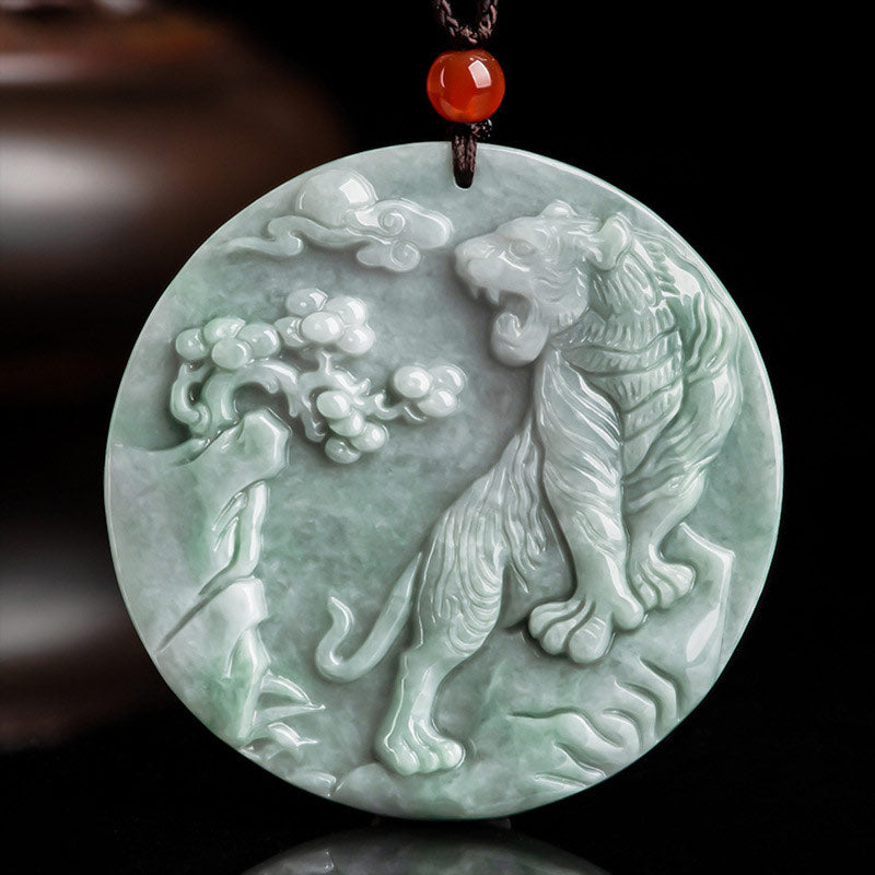 KarmaRipple's Chinese Zodiac Tiger Jade Protection Pendant String Necklace p1