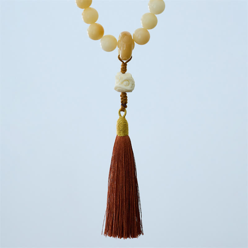 KarmaRipple's Authentic Bodhi Seed Ivory Fruit Dancing Lion Talisman Balance Tassel Wrist Mala p6