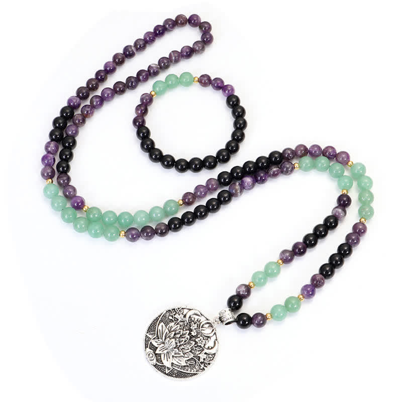 KarmaRipple's 108 Mala Beadwork Amethyst Green Aventurine Lotus Meditation Bracelet p12