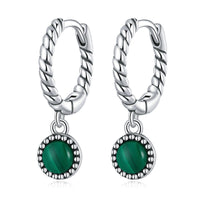 KarmaRipple's 925 Sterling Silver Round Malachite Anti-Anxiety Drop Earrings