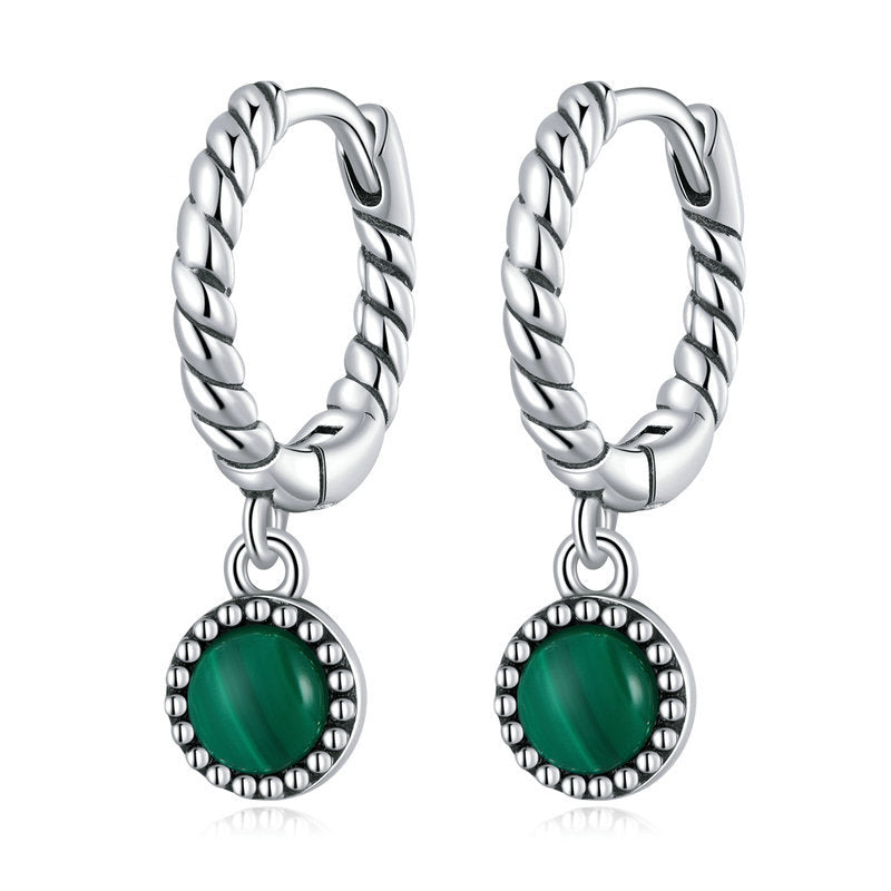 KarmaRipple's 925 Sterling Silver Round Malachite Anti-Anxiety Drop Earrings p14