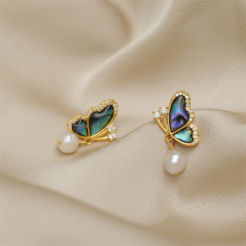 KarmaRipple's 18K Gold Plated Bronze Pearl Butterfly Love Stud Earrings p4
