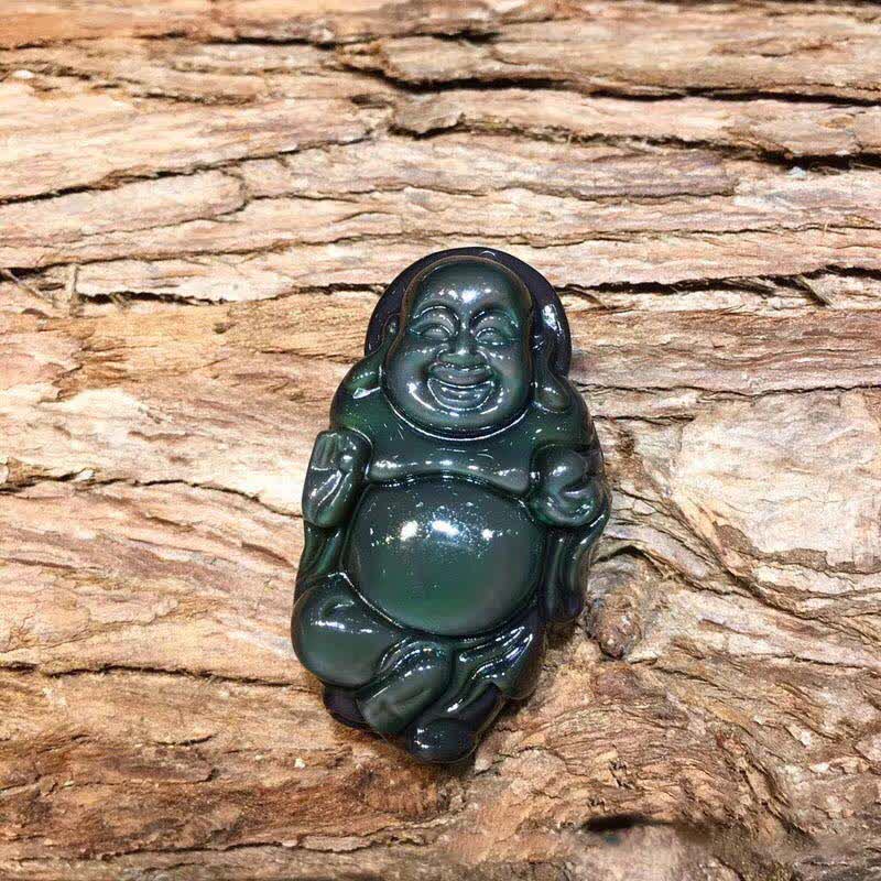 KarmaRipple's Authentic Rainbow Obsidian Laughing Buddha Inner Peace Pendant Necklace p9