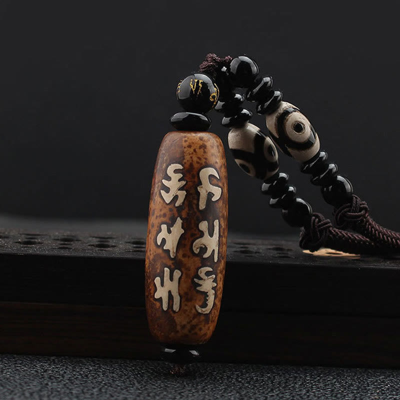 KarmaRipple's Tibet Om Mani Padme Hum Dzi Bead Avalokitesvara Pattern Wealth Pendant Necklace p1