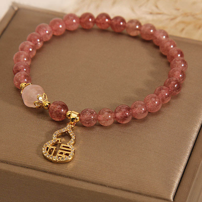 KarmaRipple's Strawberry Quartz Gourd Fu Character Talisman Positive Bracelet p12