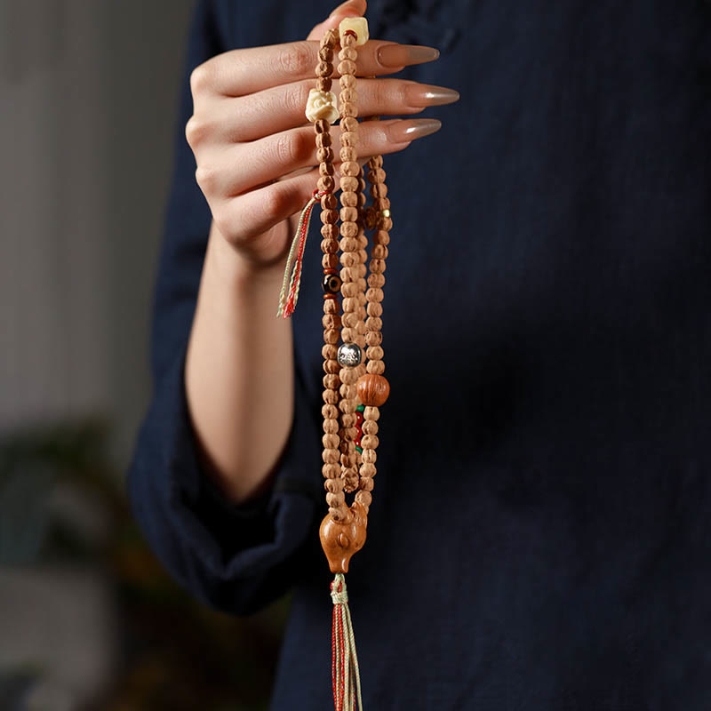 KarmaRipple's 108 Beadwork Bodhi Seed Red Agate Deer Head Wisdom Mala Bracelet p8