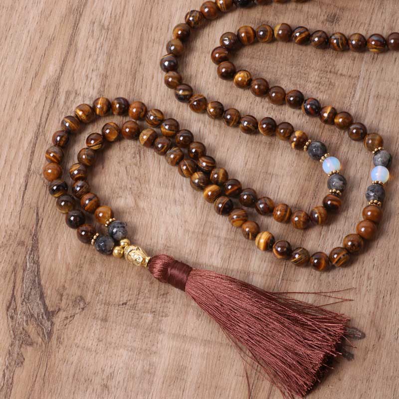 KarmaRipple's Tibetan Tiger Eye Buddha Strength Power Beaded Tassel Necklace Pendant p3