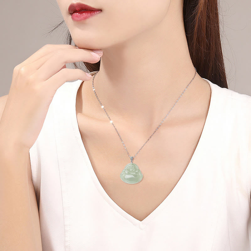 KarmaRipple's 925 Sterling Silver Authentic Jade Laughing Buddha Prosperity Abundance Chain Pendant Necklace p9
