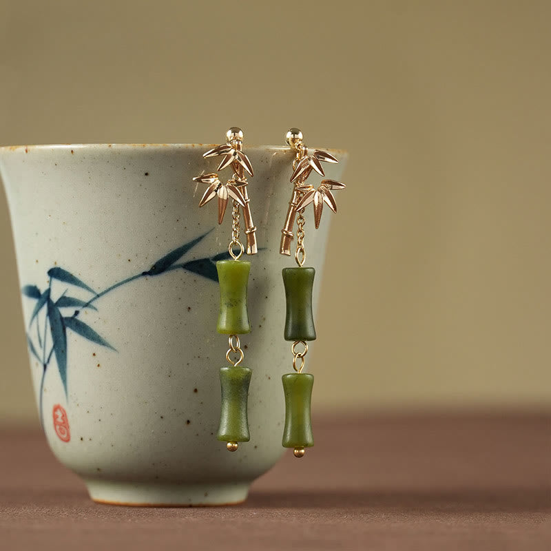 KarmaRipple's 925 Sterling Silver Posts Bronze Plated Gold Authentic Peridot Bamboo Leaf Drop Earrings p2