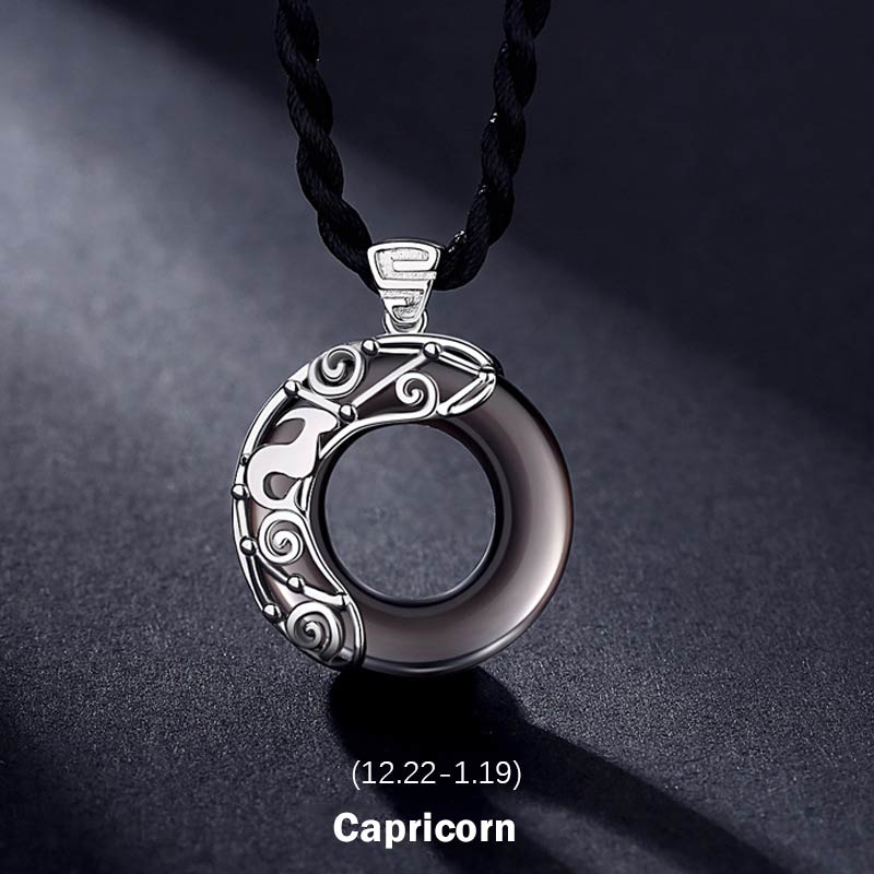KarmaRipple's 12 Constellations of the Zodiac Ice Obsidian Blessing Round Necklace Pendant p30