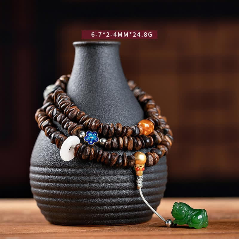 KarmaRipple's 108 Mala Beadwork 925 Sterling Silver Brunei Agarwood Red Agate PiXiu Hetian Jade Peace Strength Bracelet p3