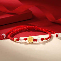 KarmaRipple's Handmade 925 Sterling Silver Peach Blossom Cherry Sakura Chalcedony Bead Fortune Red Rope Bracelet