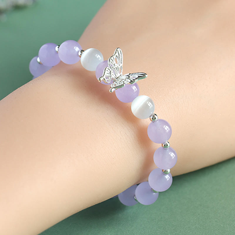 KarmaRipple's Blue Chalcedony Pink Gemstone Purple Chalcedony Butterfly Energy Bracelet p9