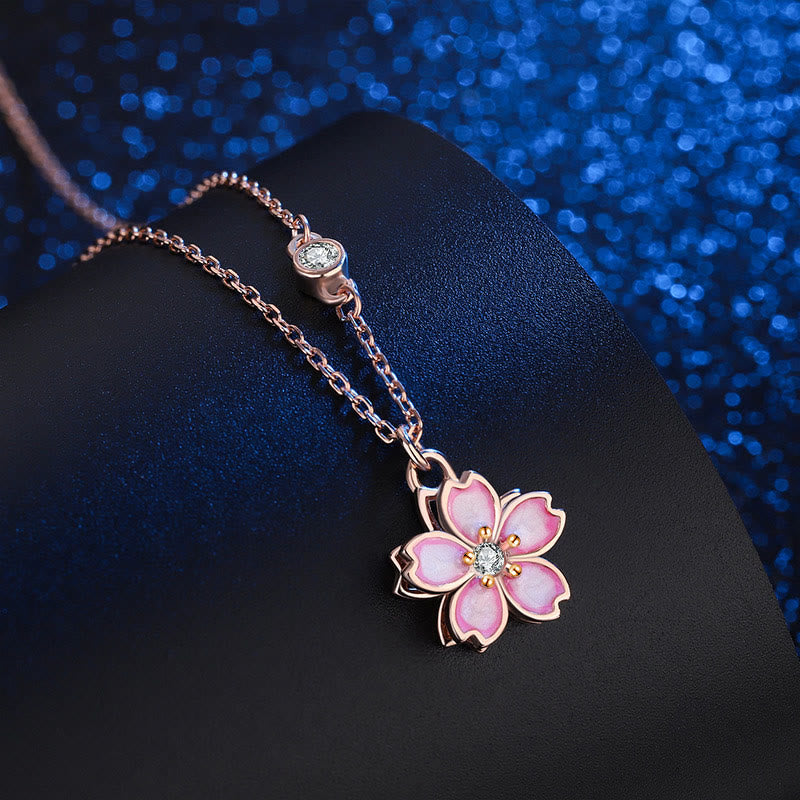 KarmaRipple's 925 Sterling Silver Cherry Blossom Flower Rotatable Protection Pendant Necklace p2