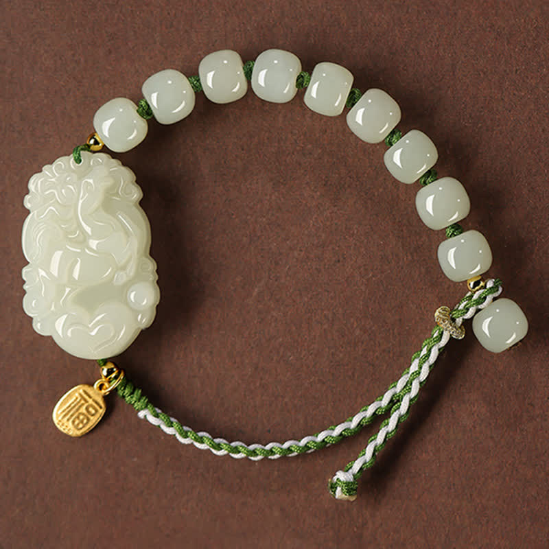 KarmaRipple's 925 Sterling Silver Chinese Zodiac Hetian Jade Happiness Fortune String Bracelet p30