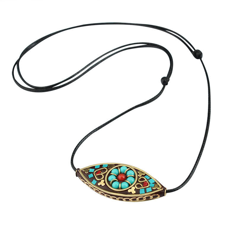 KarmaRipple's Tibet Turquoise Bead Marquise Pattern Protection Strength Pendant Necklace p12
