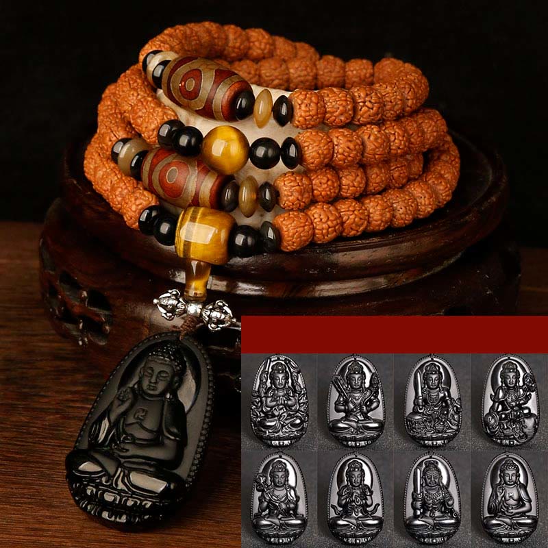 KarmaRipple's Tibet 108 Mala Beadwork Rudraksha Bodhi Seed Chinese Zodiac Natal Buddha Wealth Talisman Bracelet p37
