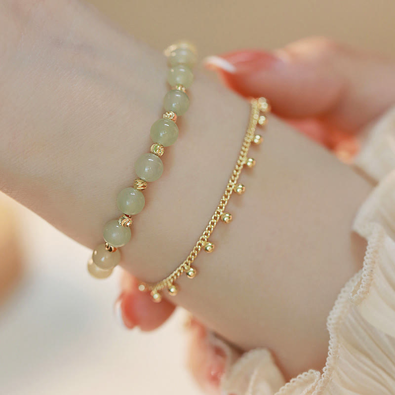 KarmaRipple's 14K Gold Plated 2 Layers Hetian Jade Bead Fortune Prosperity Bracelet p1