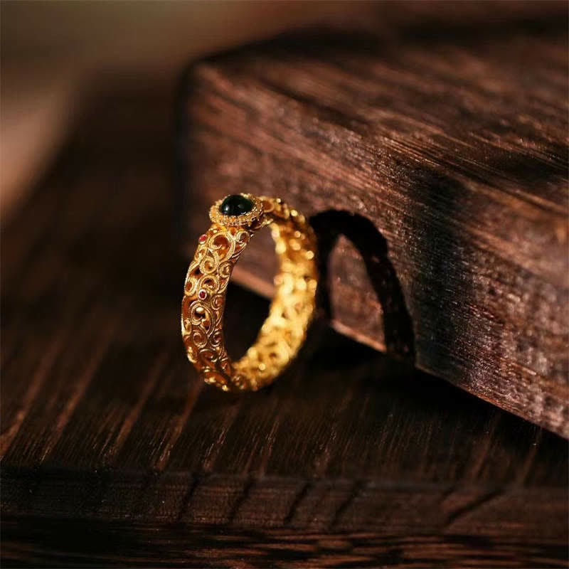 KarmaRipple's 925 Sterling Silver Cyan Jade Success Fortune Ring p5