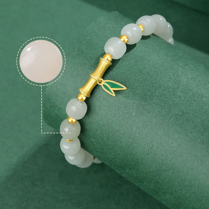 KarmaRipple's 925 Sterling Silver Hetian Ivory Jade Bamboo Fortune Bracelet p7
