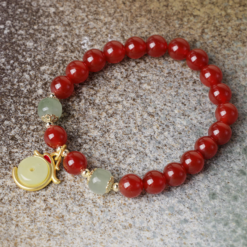 KarmaRipple's Year of the Dragon Red Agate Jade Peace Buckle Fu Character Success Bracelet p6