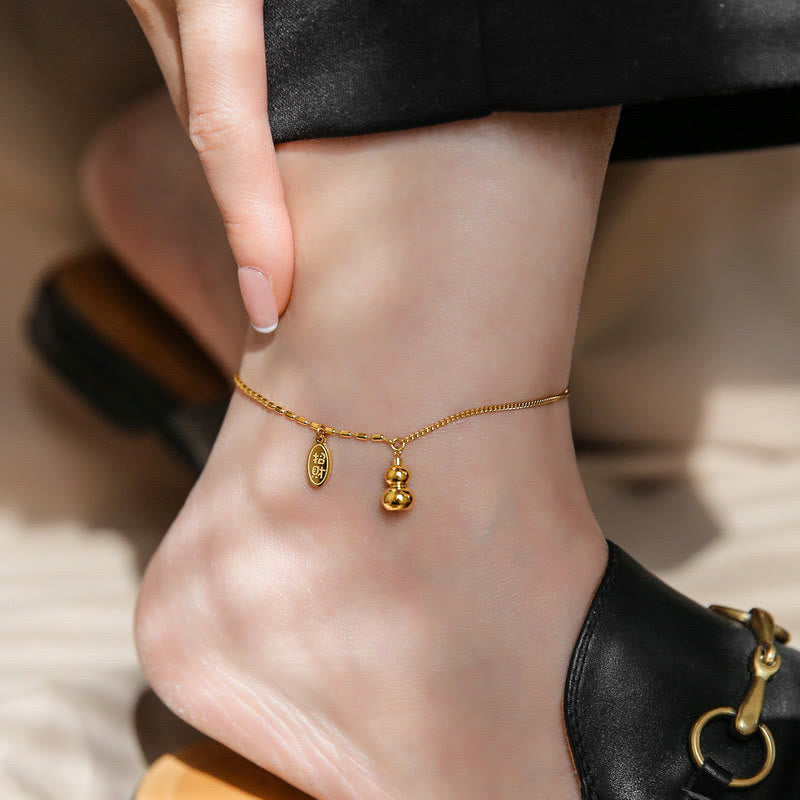 KarmaRipple's 18k Gold Fortunate Gourd Design Wealth Buckle Anklet p17