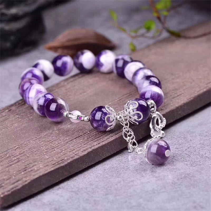 KarmaRipple's 925 Sterling Silver Authentic Amethyst Balancing Feet Love Heart Talisman Bracelet p3