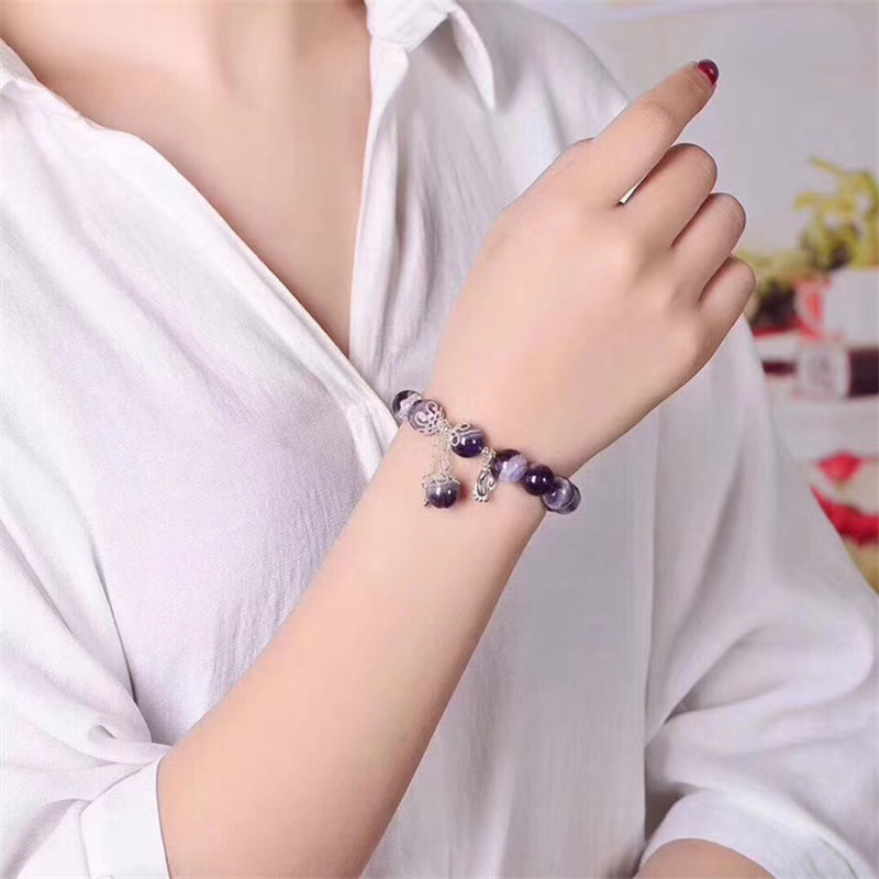 KarmaRipple's 925 Sterling Silver Authentic Amethyst Balancing Feet Love Heart Talisman Bracelet p5