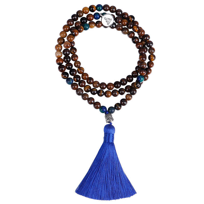 KarmaRipple's 108 Mala Beadwork Tiger Eye Buddha Strength Bracelet Tassel Pendant Necklace p8