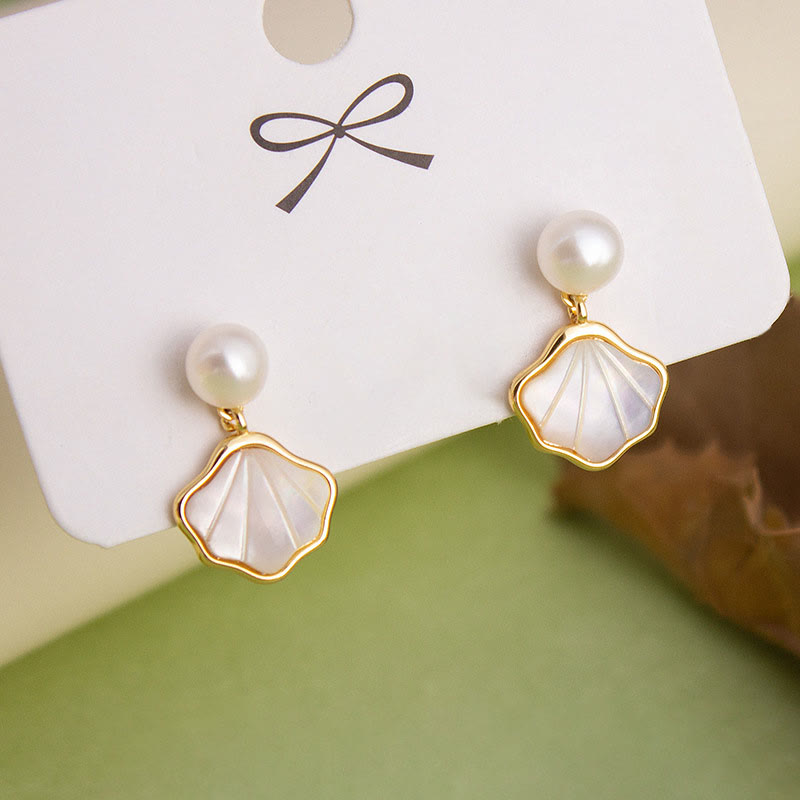 KarmaRipple's Ginkgo Tridacna Stone Pearl Bead Bronze Blessing Pendant Necklace Ring Earrings Set p14