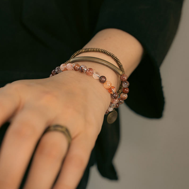 KarmaRipple's Purple Phantom Red Hematoid Quartz Green Rutilated Quartz Bronze Love Forgive Bracelet p19