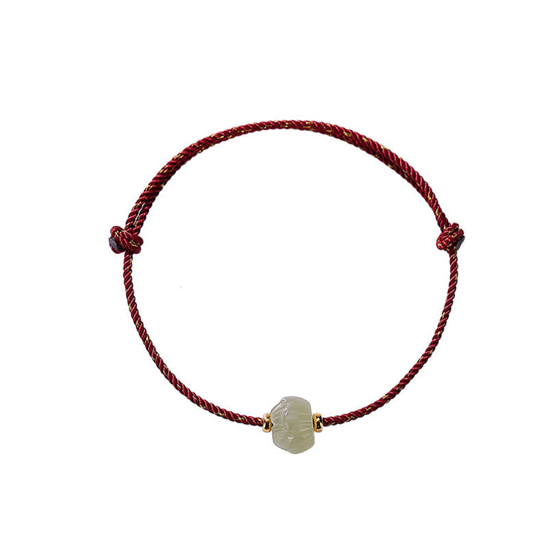 KarmaRipple's 925 Sterling Silver Plated Gold Hetian Jade Lotus Fortune Red String Bracelet p7