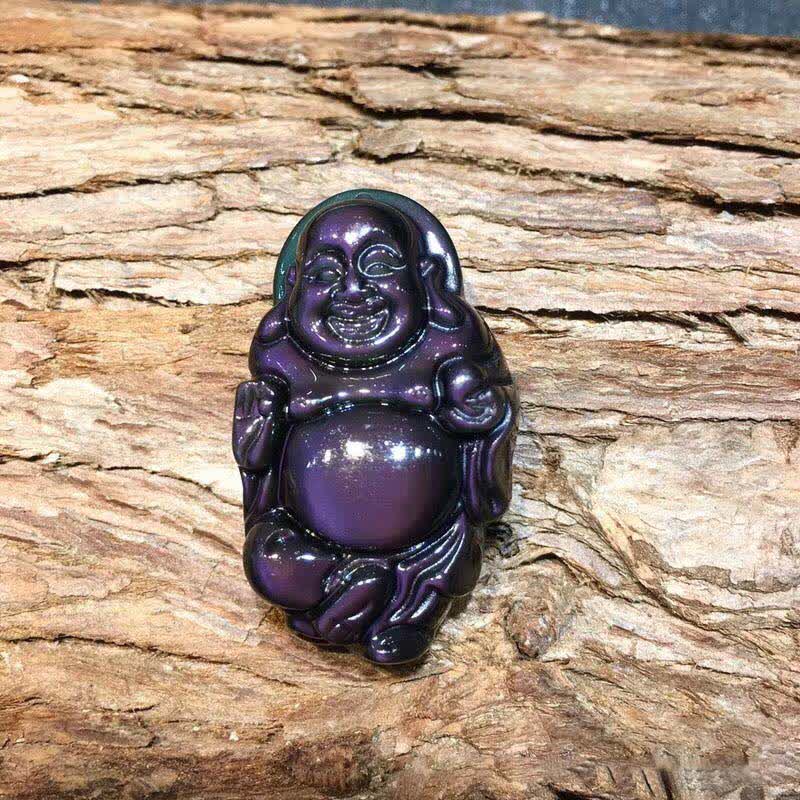 KarmaRipple's Authentic Rainbow Obsidian Laughing Buddha Inner Peace Pendant Necklace p10