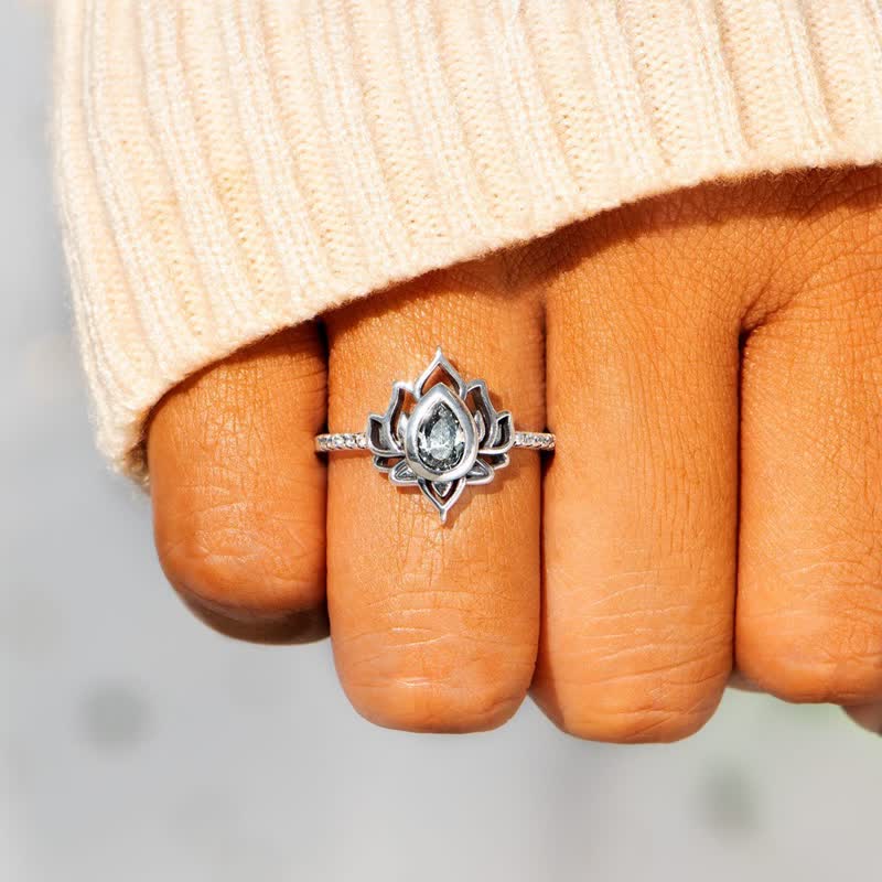 KarmaRipple's Sterling Silver Lotus Zircon Blessing Protection Ring p10