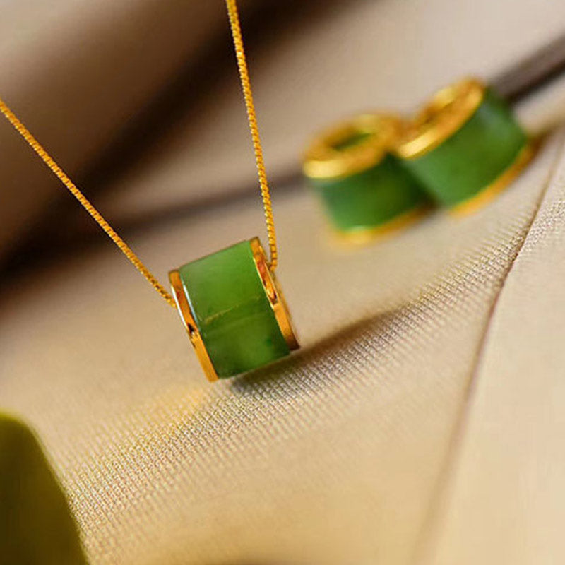 KarmaRipple's Round Cyan Jade Fortune Pendant Necklace p5