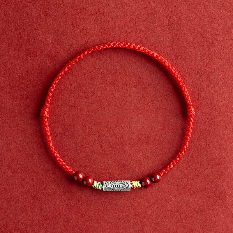 KarmaRipple's 925 Sterling Silver Koi Fish Cinnabar Bead Wealth Handcrafted Woven Bracelet Anklet p1