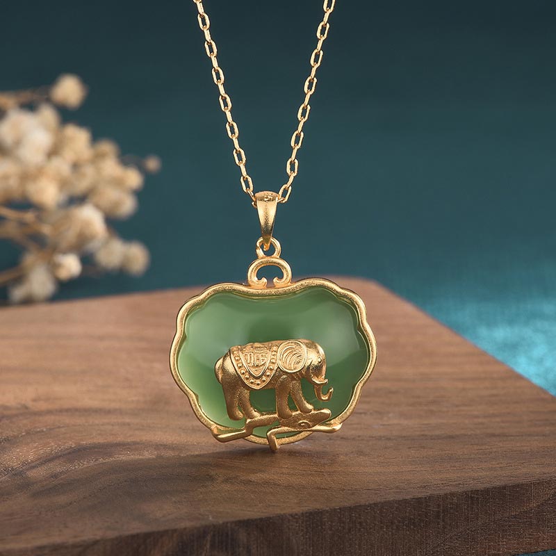 KarmaRipple's Authentic Jade Elephant Balancing Pendant Necklace p1